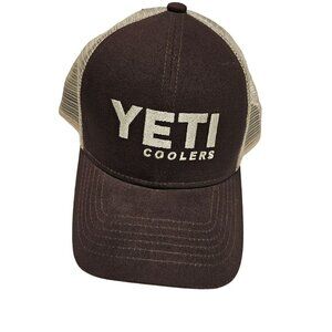 Yeti Coolers Brown & Tan Trucker Hat Adjustable Snapback Mesh Back‎ Cotton Blend
